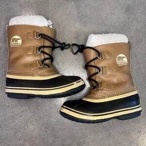 Sorel Caribou Brown Black Winter Snow boots Youth girls size 13 shoes waterproof